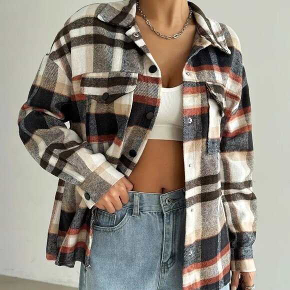 Relaxed Fit Plaid Snap Down Shirt - Picture 1 of 5